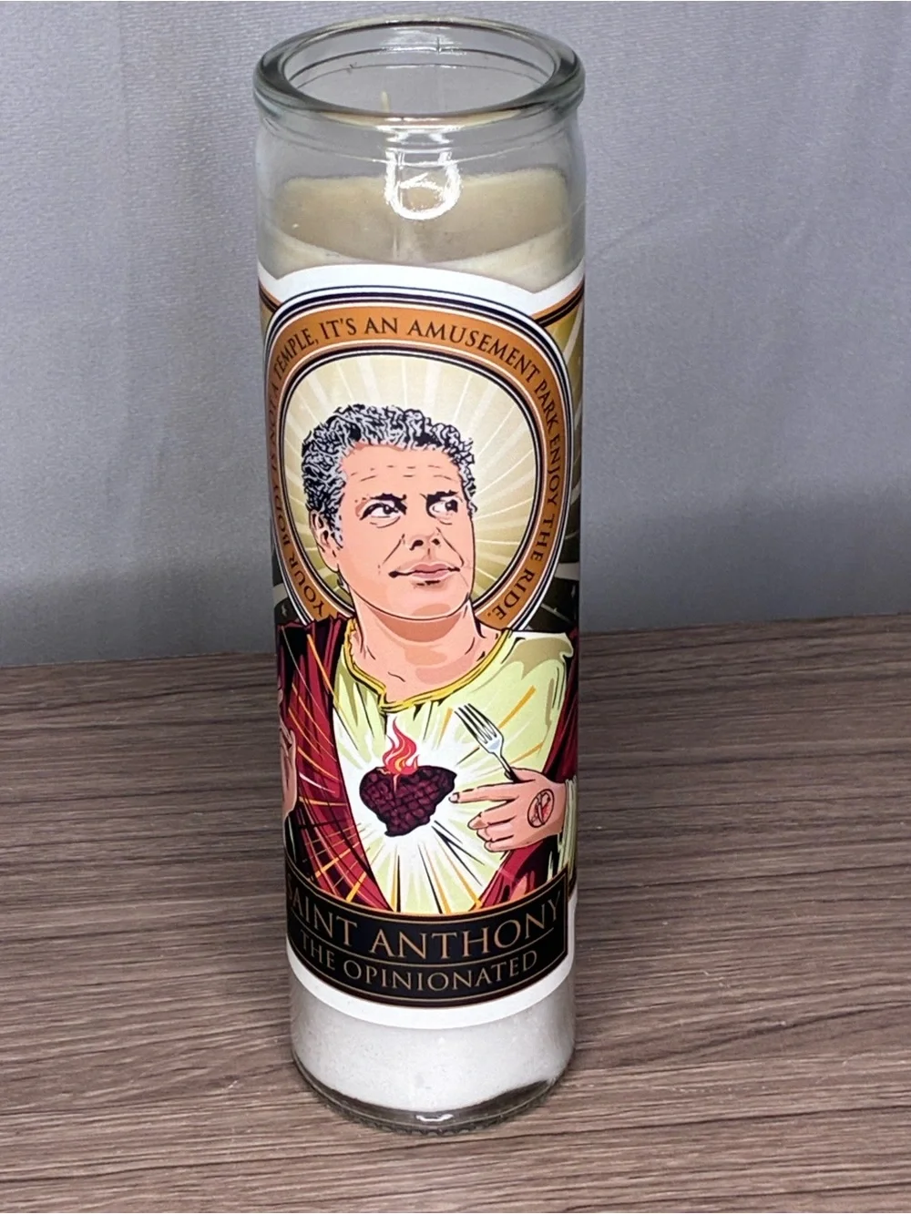 NWOT Saint Anthony Bourdain Devotional Candle with Illustrated Label